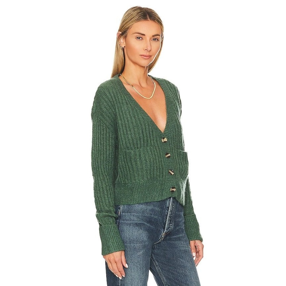 Revolve Lovers & Friends Caroline Cardigan Woman XS Green Moss Ribbed Wool Blend - Picture 2 of 8